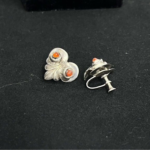 vintage mexican silver screw on earrings artisan carnelian cabochon earthy - Picture 1 of 6